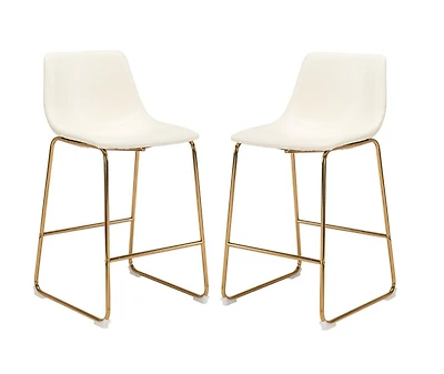 Tabouret en PU de la collection Heavenly, tabouret de comptoir en PU, tabouret moderne avec pieds dorés, tabouret de cuisine, tabouret de restaurant, tabouret d'îlot, avec repose-pieds - Lot de 2