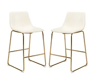 Tabouret en PU de la collection Heavenly, tabouret de comptoir en PU, tabouret moderne avec pieds dorés, tabouret de cuisine, tabouret de restaurant, tabouret d'îlot, avec repose-pieds - Lot de 2