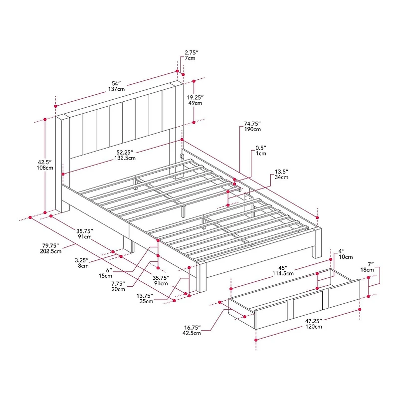 Lit plateforme capitonné et rembourré avec rangement CorLiving Metro Beige en versions double/double, grand et très grand lit
