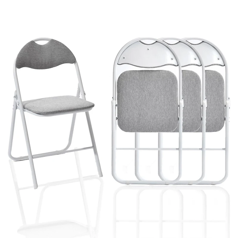 Homy Casa Folding Dining Chairs Set of 4 - Premium Padded Upholstery Folding Stools 4 Packs with Sturdy Metal Frame, Pink/ Grey/ Brown
