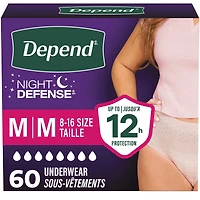 Sous-vêtements d’incontinence et fuites urinaires post-partum pour femmes adultes Depend Night Defense pour femmes, jetables, de nuit, taille moyenne, roses, 60 unités