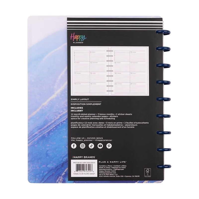 Planificateur Simply by Happy, Planificateur mensuel et hebdomadaire Un nouveau jour, un nouveau départ, format classique de 7 po x 9,25 po, juillet 2024 à juin 2025