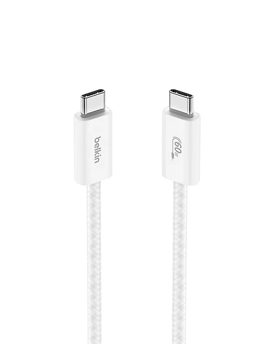 Câble tressé Belkin BoostCharge USB-C - USB-C 1M/3,3pi, 60W - Câble de charge rapide souple et flexible, câble chargeur Type C pour iPhone séries 15 et 16, Galaxy S25, MacBook, iPad Pro et plus