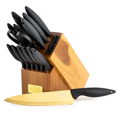 Thyme & Table 15-Piece Knife Block Set, Gold, Knife Set