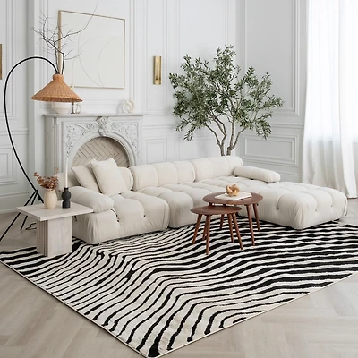 Tapis d'interieur a imprime zebre Rug Branch Domus, creme noir, moderne - Salon, chambre, salle a manger et cuisine