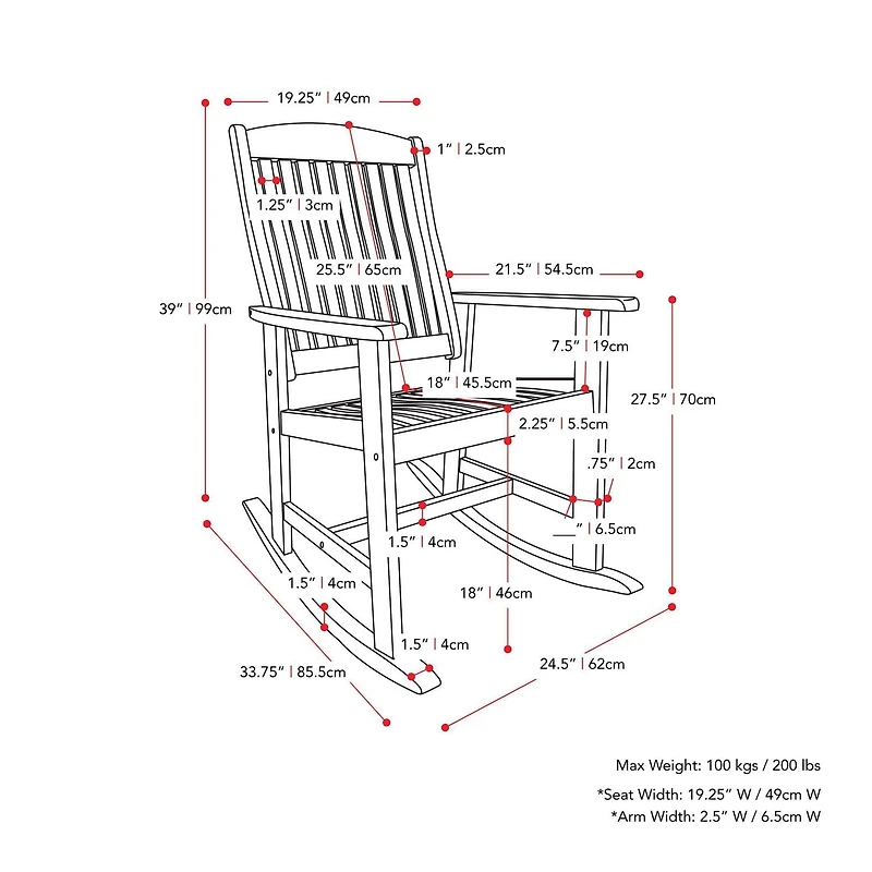 Fauteuil à bascule extérieur en bois massif Miramar