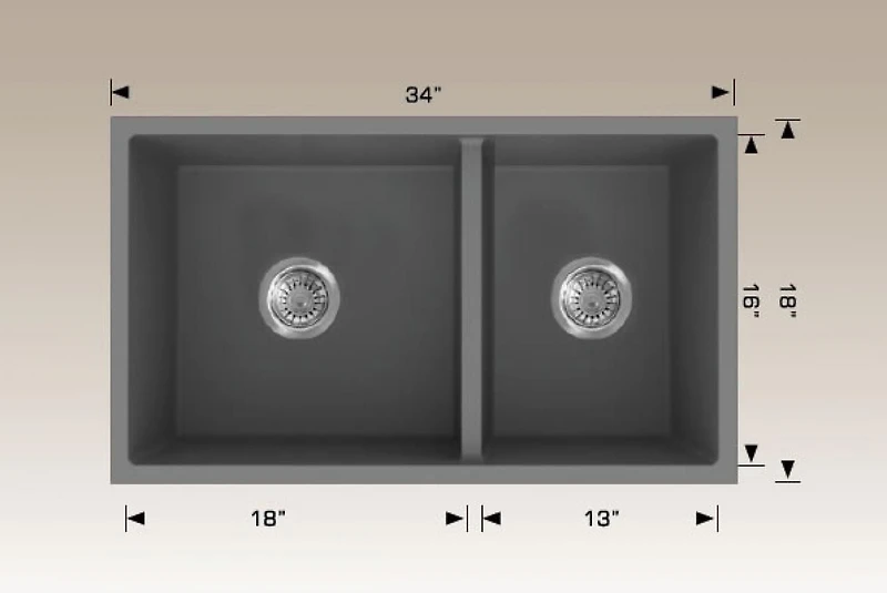 American Imaginations 34-in. Évier de cuisine en composite de granit gris approuvé CSA W avec 2 cuves