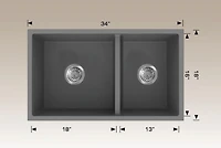 American Imaginations 34-in. Évier de cuisine en composite de granit gris approuvé CSA W avec 2 cuves