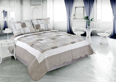 Marina Décoration Literie d'été ultra douce avec couvre-lit matelassé et taie d'oreiller, motif écossais moderne taupe