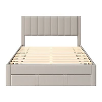 Lit plateforme capitonné et rembourré avec rangement CorLiving Metro Beige en versions double/double, grand et très grand lit