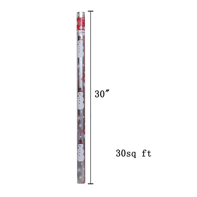Papier d'emballage de Noël argenté et rouge Holiday Time, 30 pieds carrés 30IN FL SNMN WRAP - FRENCH