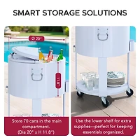 Sunjoy Rooling Ice Chest Cooler Cart 60 Quart, Portable Patio Party Bar Drink Cooler Cart, Beverage Bar with Bottle Opener and Shelf, White