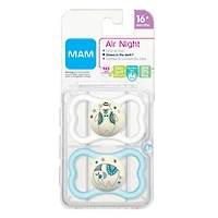 MAM Air Night Pacifiers (2 pack), MAM Sensitive Skin Pacifier 16+ Months, Glow in the Dark Pacifier, Best Pacifier for Breastfed Babies, Assorted, Baby Pacifiers, MAM Air Night Pacifier Asst 16+