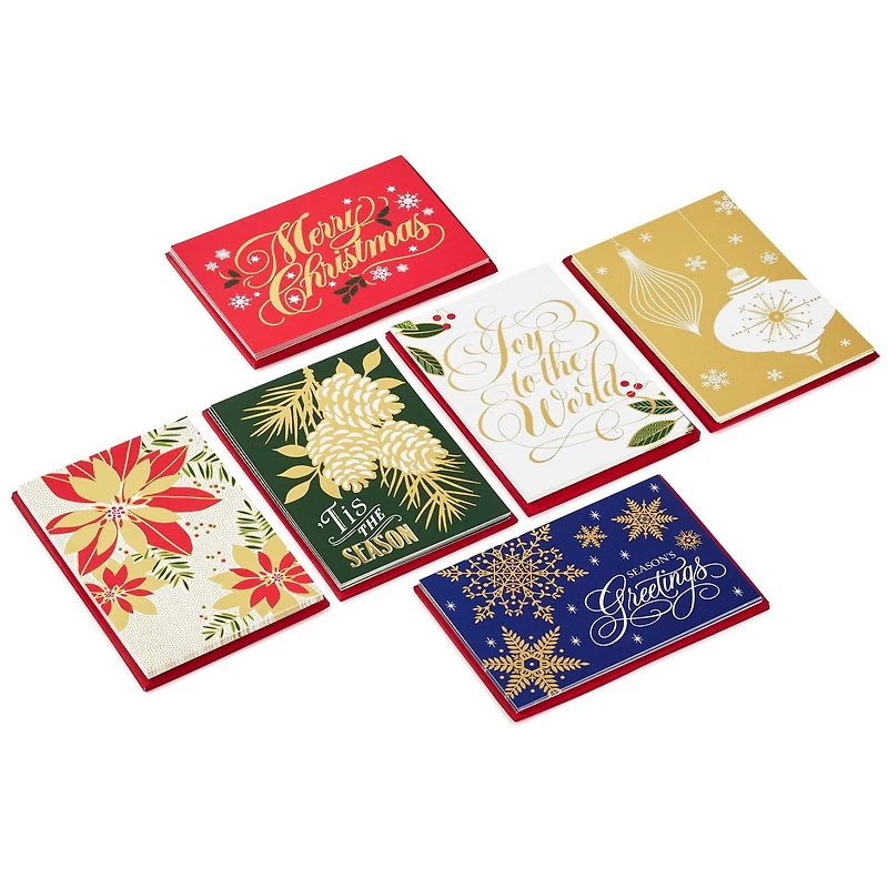 Assortiment de cartes Hallmark de Noël dans une boîte, motifs métallisés classiques (6 motifs, 36 cartes et enveloppes)