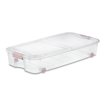 Sterilite Boîte Ultra™ Sous-le-lit 62 litres avec Roulettes - Rose