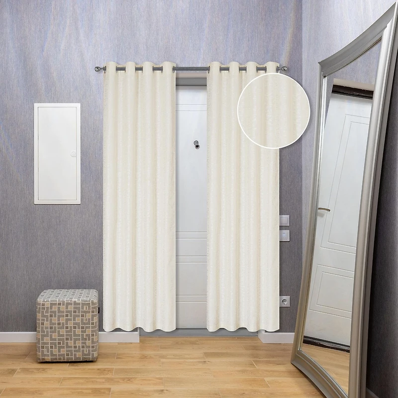 IH Casa Decor Jacquard Panel W 8 Grom Bowties Ivory 84" - Ensemble De 2