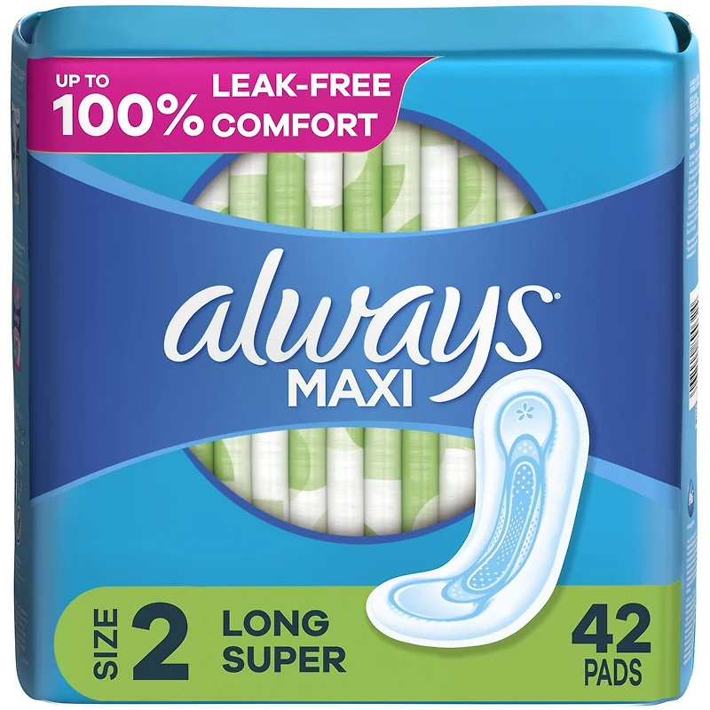 Serviettes Always Maxi, longues, degré d’absorption super, sans ailes, pour femmes, taille 2, non parfumées