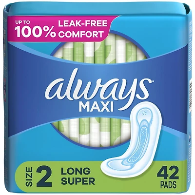 Serviettes Always Maxi, longues, degré d’absorption super, sans ailes, pour femmes, taille 2, non parfumées