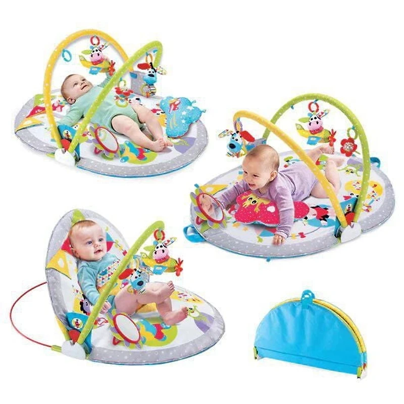 Yookidoo Tapis d'éveil pour bébé. Centre d'activités 3-en-1 pour nouveau-nés avec jouets pour le ventre, oreiller et miroir pour bébé. 0-12 Mois