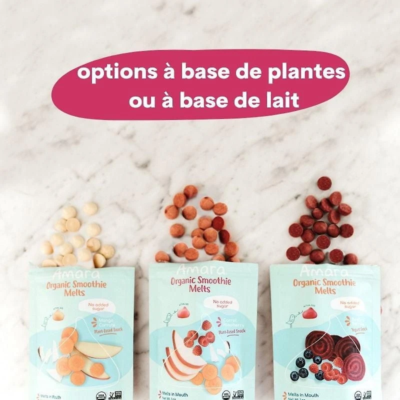 Amara Plant Based Yogurt Smoothie Melts, Carrots Raspberry, Melt in Your Mouth Org Snacks