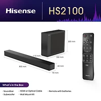 Hisense Barre de son 2.1 avec caisson de basses sans fil Barre de son 2.1 avec caisson de basses sans fil