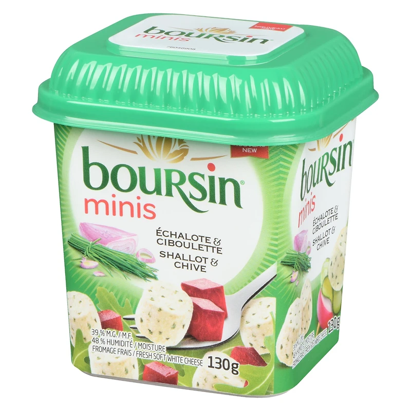 Boursin Minis Shallot & Chive, Fresh soft white cheese bites 130g