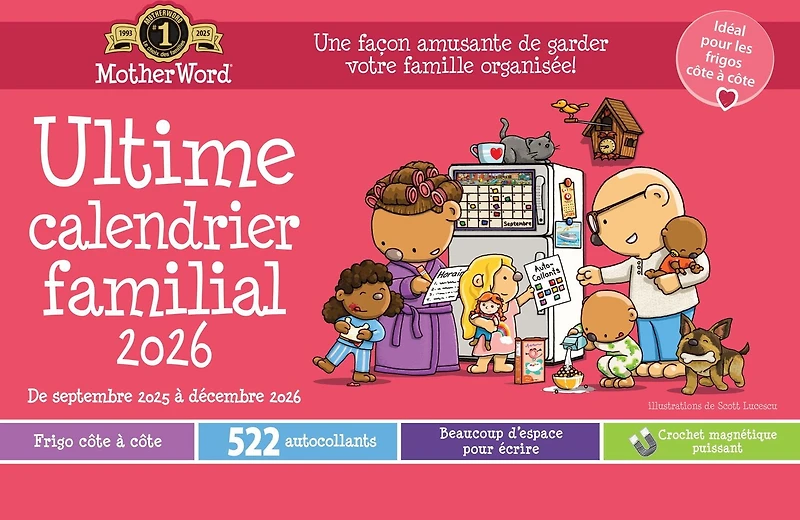 2026 Motherword Magnetic Fridge/Wall Calendar (Side by Side Version) - French, Calendar