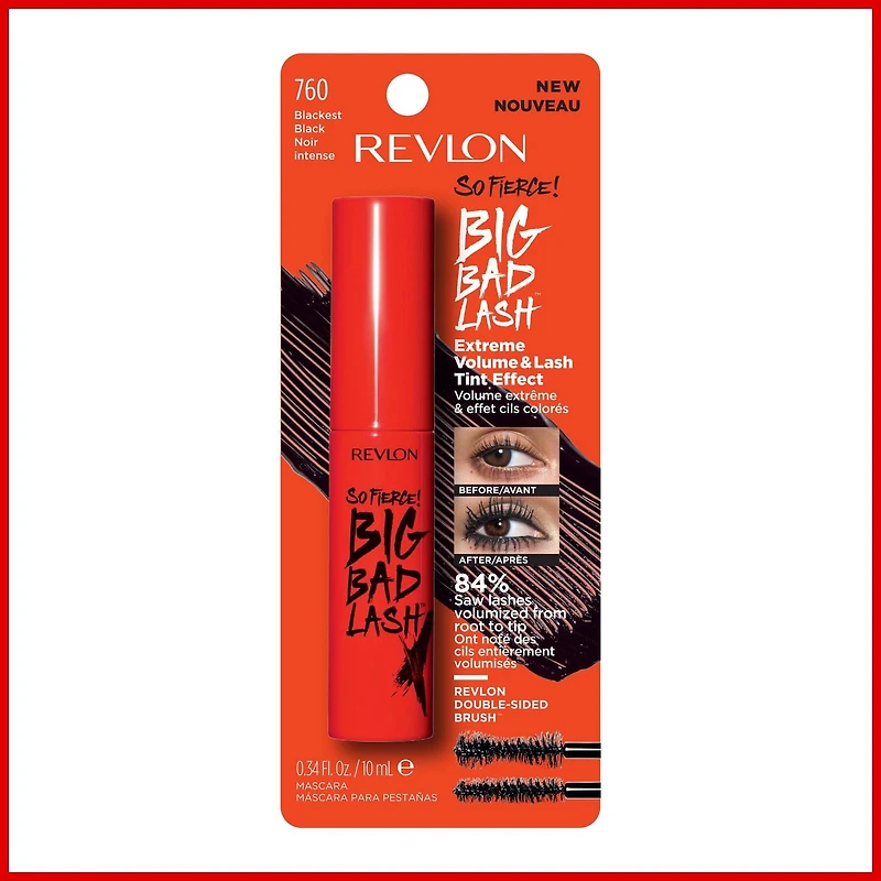 Revlon So Fierce! Big Bad Lash, Extreme Volume Mascara, 24hr Wear, 10mL, Volumizing Darkening Eyelash Tint