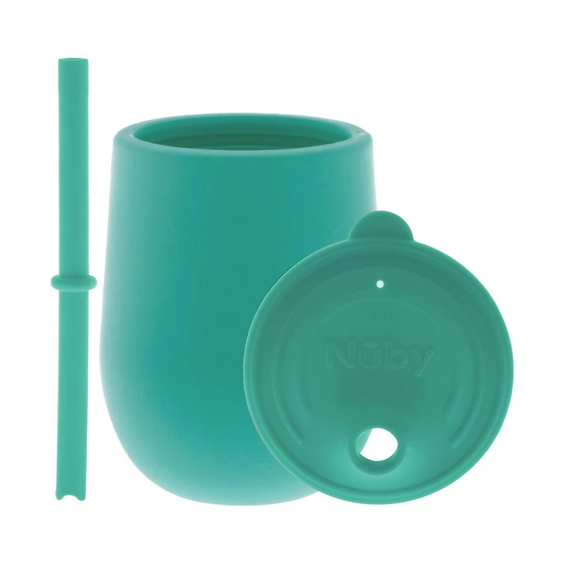 Nûby™ Gobelet d'Apprentissage pour Tout-Petit en Silicone, 100 % Silicone avec Paille TOUCH FLOW™ - Aqua