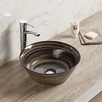 American Imaginations 15.94-in. W Above Counter Black Swirl Bathroom Vessel Sink For Deck Mount Deck Mount Drilling AI-27901
