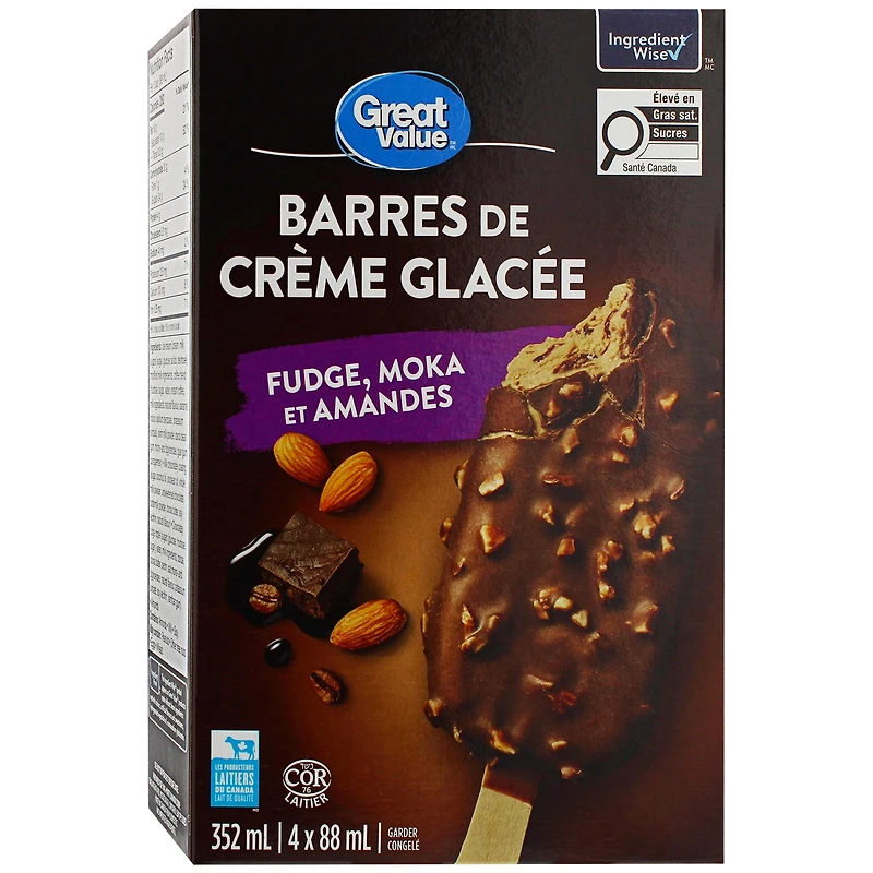 Great Value Mocha Almond Fudge Ice Cream Bars, 352 mL (4 x 88 mL)