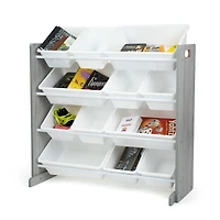 Humble Crew Slate Toy Storage Organizer with 12 Storage Bins, Grey Wood Grain/White