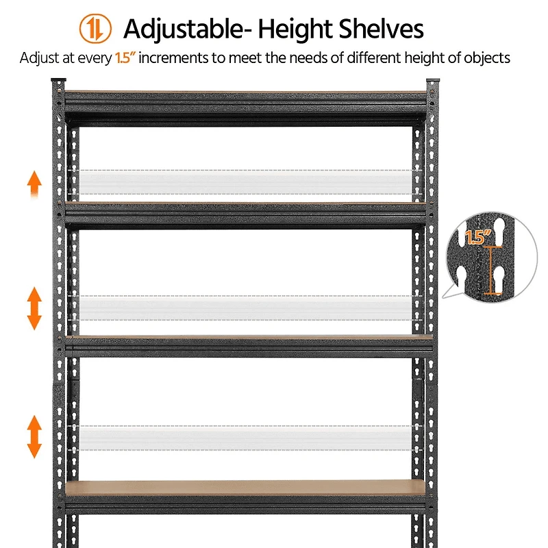 Fullfurnique 73.5″ Height 5 Tiers Adjustable Boltless Storage Shelf, Black