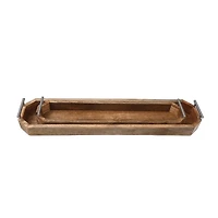 Set Of 2 Mango Wood Long Trays With Handle