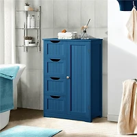 Fullfurnique Modern Wooden Freestanding Bathroom Floor Cabinet with 4 Drawers & Cupboard, Navy Blue