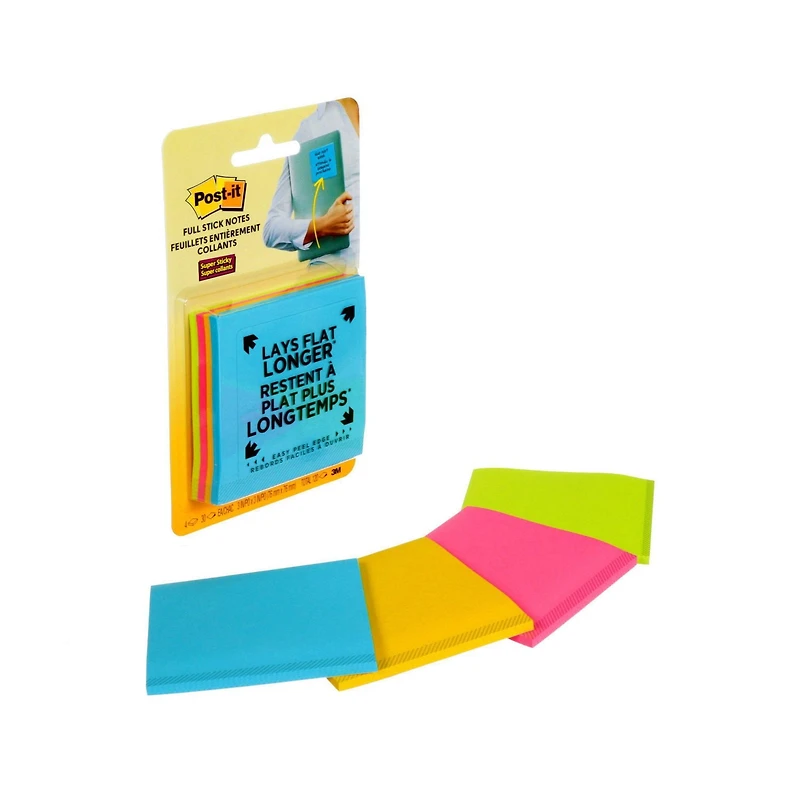 Post-it® Super Sticky Full Adhesive Notes, Rio de Janeiro Collection, 3 in x 3 in (7.6 cm x 7.6 cm)