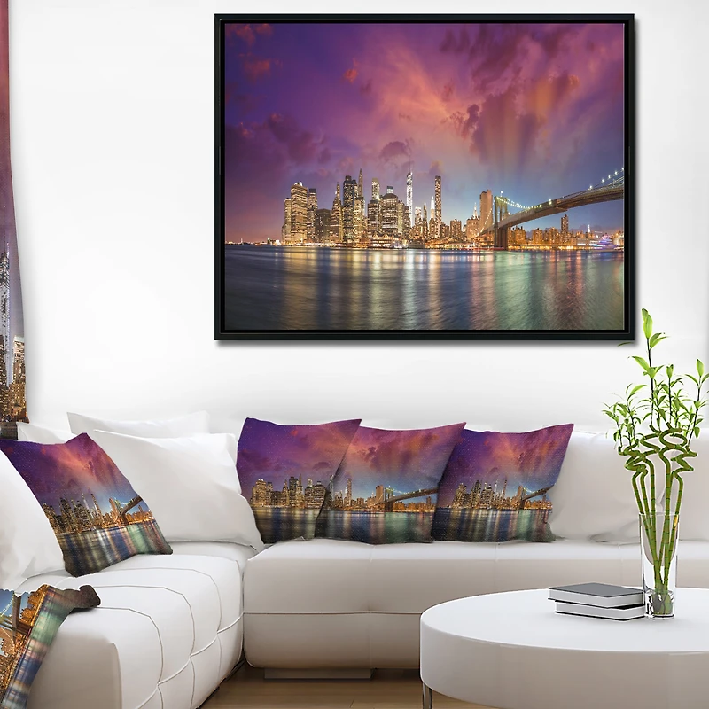 Design Art New York City Manhattan Skyline Red Framed Canvas Art Print