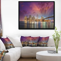 Design Art New York City Manhattan Skyline Red Framed Canvas Art Print