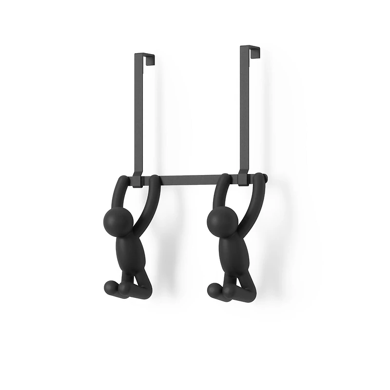 BUDDY HOOK - Patère murale ou dessus de porte avec 2 crochets, métal et plastique noir