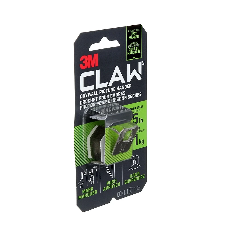 3M™ CLAW Drywall Picture Hanger with Temporary Spot Marker 3PH25M-1EF, Holds 25 lbs