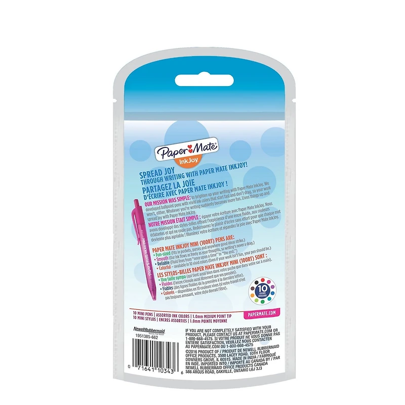 Paper Mate InkJoy, Mini Retractable Medium Point Assorted Ballpoint Pens