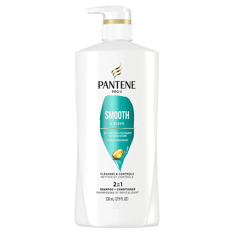 Shampooing et revitalisant 2 en 1 PANTENE PRO-V Smooth & Sleek 17,9 oz/530 mL