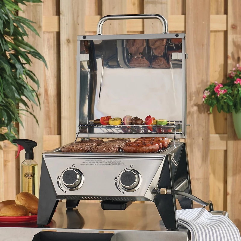 Expert Grill 2-Burner Tabletop Gas BBQ Grill, Stainless Steel