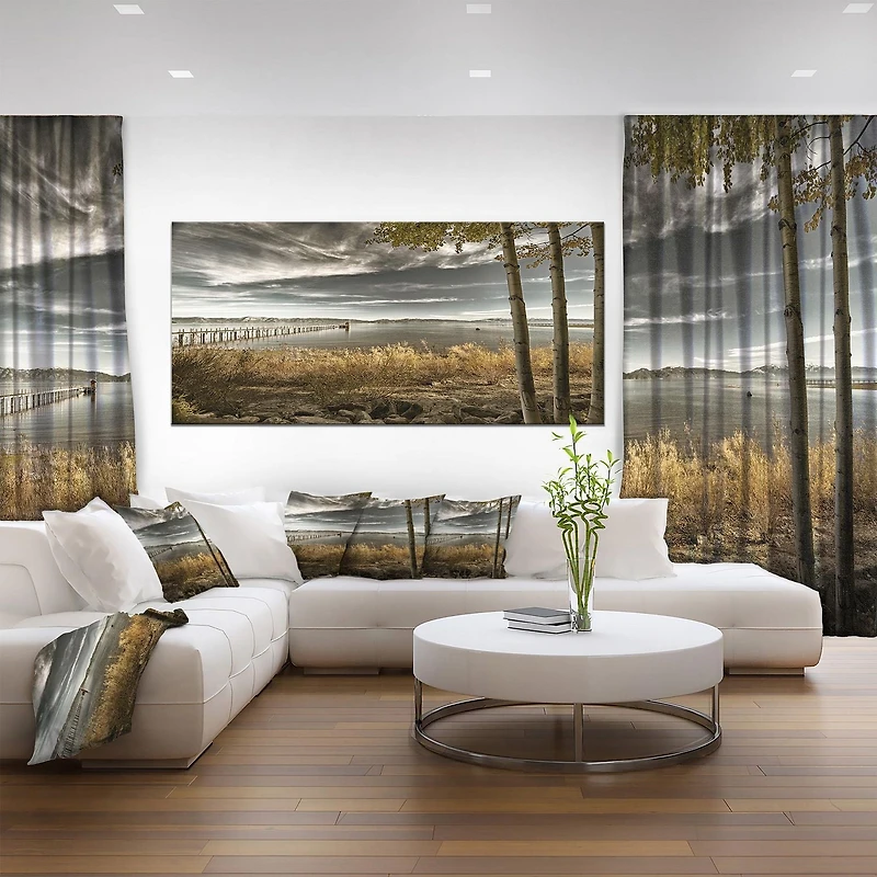 Designart Pier in Brown Lake Canvas Wall Art