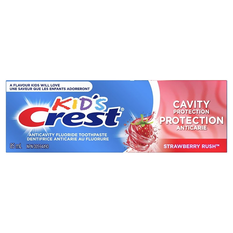 Dentifrice anticarie au fluorure Crest pour enfants, Protection anticarie, Strawberry Rush 85 ml
