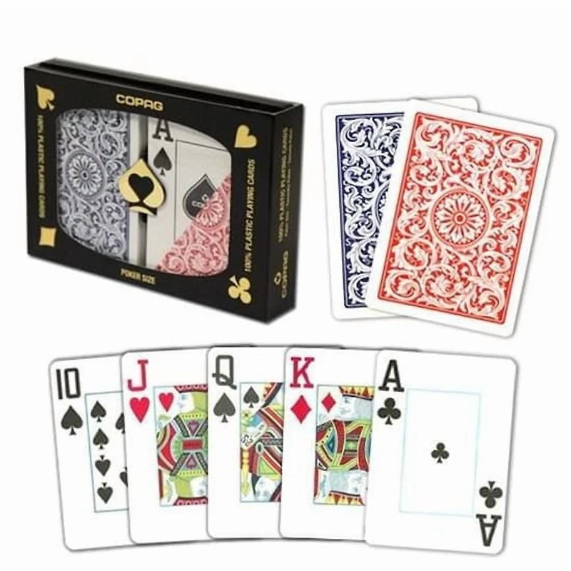3 Ensembles de jeux de cartes COPAG 100% PLASTIQUE / Format poker / Indez Jumbo / Rouge & Bleu