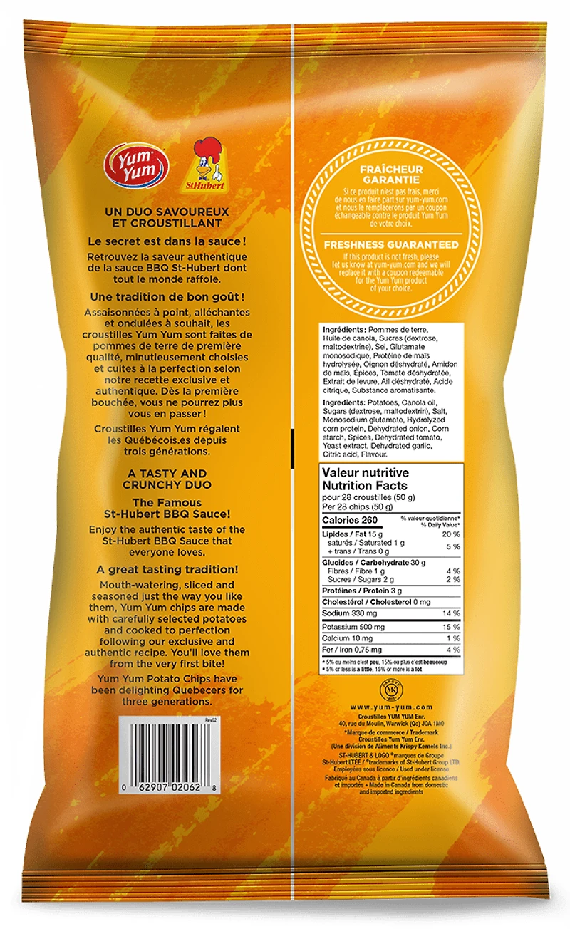 Yum Yum Wavy chips St-Hubert BBQ sauce 170g, Yum Yum Wavy chips St-Hubert BBQ sauce 170g