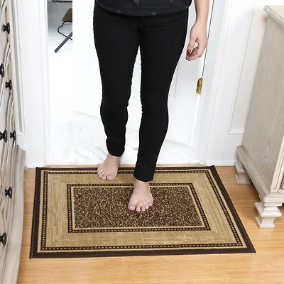 Tapis contemporain conception bordée à motif et à sous-couche en caoutchouc de la collection Ottohome