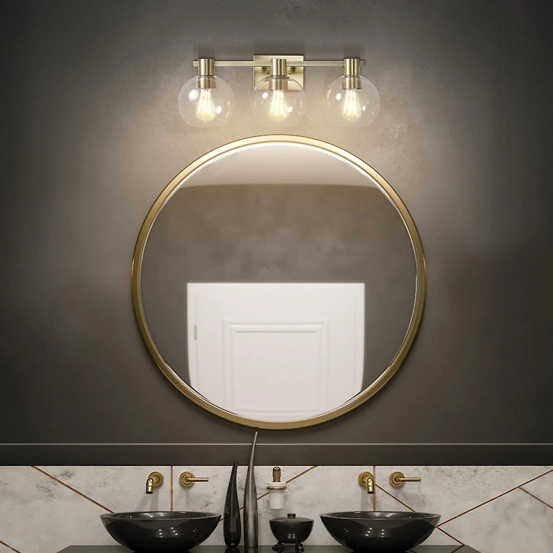 24" 3-Light Matte Brass Vanity Light with Clear Glass Shades<br>