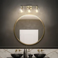 24" 3-Light Matte Brass Vanity Light with Clear Glass Shades<br>